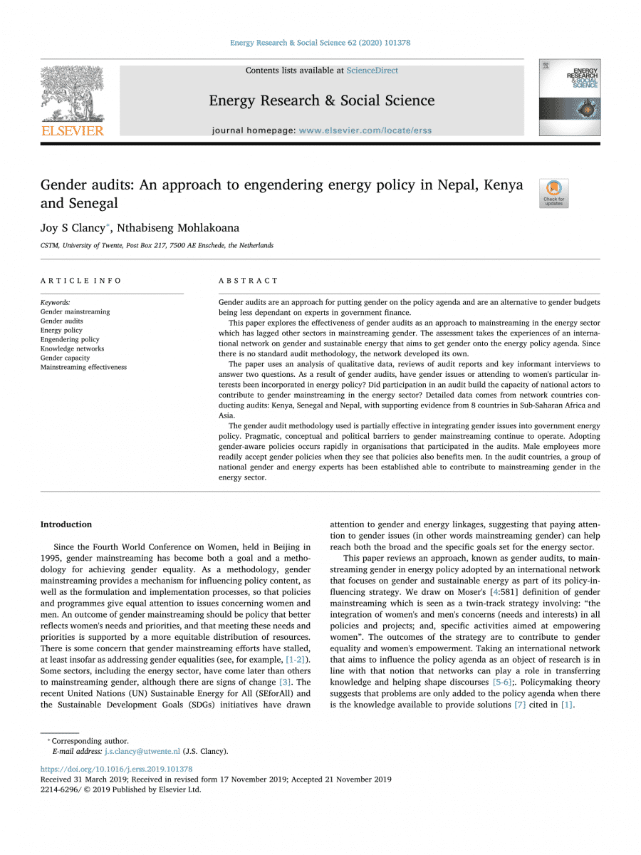 Gender audits: An approach to engendering energy policy in Nepal, Kenya and Senegal