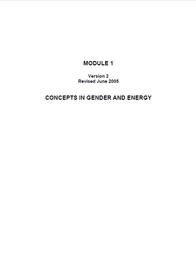 The Gender Face of Energy – Module 1. Concepts in Gender and Energy