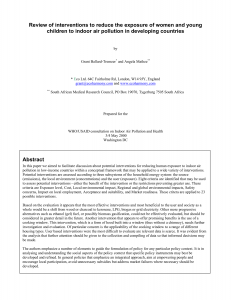 Review of Interventions to Reduce the Exposure of Women and Young Children to Indoor Air Pollution in Developing Countries