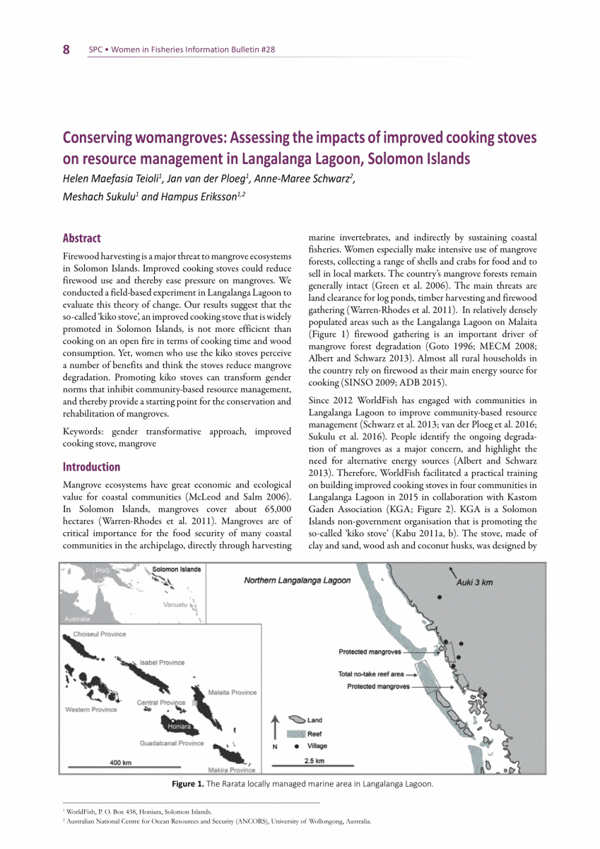 Conserving womangroves: Assessing the impacts of improved cooking stoves on resource management in Langalanga Lagoon, Solomon Islands