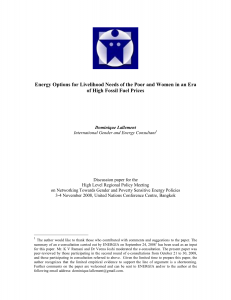 Energy Options for Livelihood Needs of the Poor and Women in an Era of High Fossil Fuel Prices