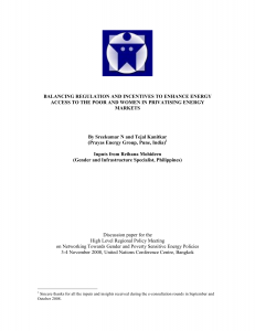 Balancing Regulation and Incentives to Enhance Energy Access to the Poor and Women in Privatising Energy Markets