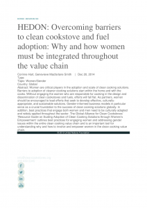 Overcoming barriers to clean cookstove and fuel adoption: Why and how women must be integrated throughout the value chain