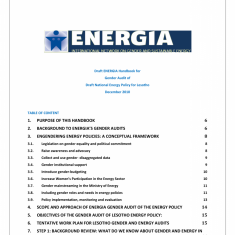 ENERGIA Handbook for Gender Audit of Draft National Energy Policy for Lesotho