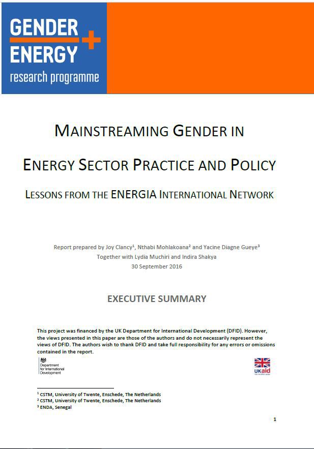 Mainstreaming gender in energy sector policy and practice_EXECUTIVE SUMMARY