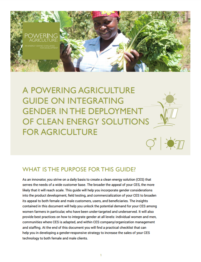 Powering Agriculture – Guide on Integrating Gender in the Deployment of Clean Energy Solutions for Agriculture