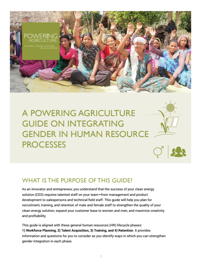 Powering Agriculture: Guide on Integrating Gender in Human Resource Process