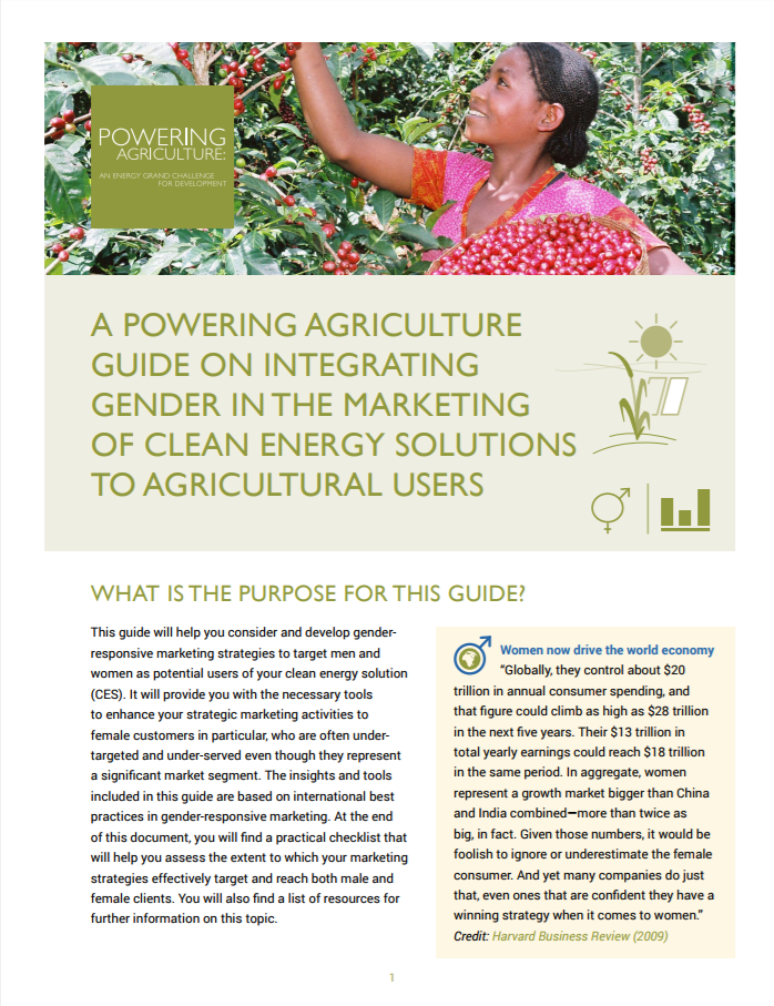 Powering Agriculture: Guide on Integrating Gender in the Marketing of Clean Energy Solutions to Agricultural Users