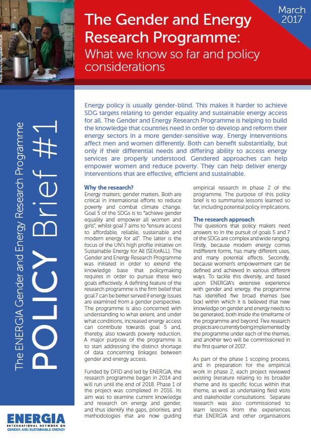 The Gender and Energy Research Programme: What we know so far and policy considerations