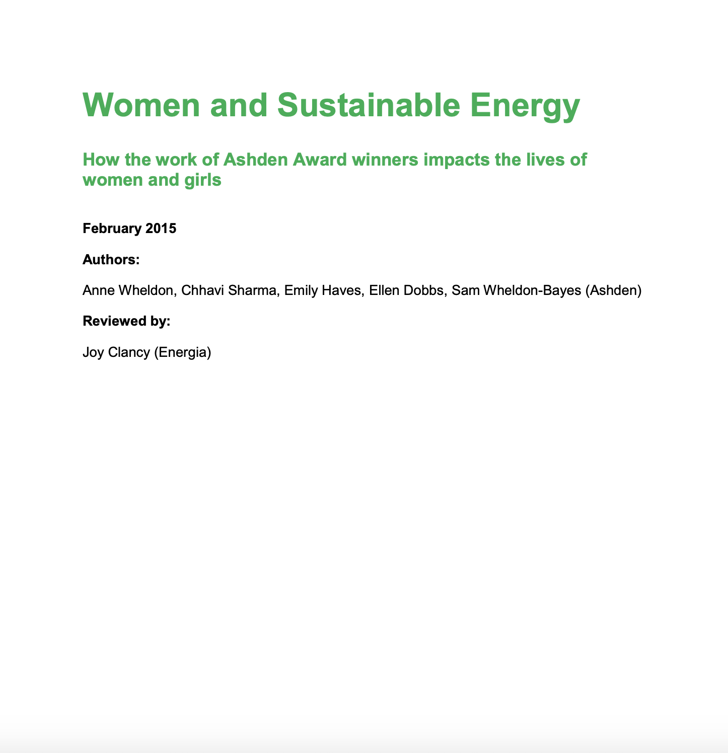 Women and Sustainable Energy – How the work of Ashden Award winners impacts the lives of women and girls