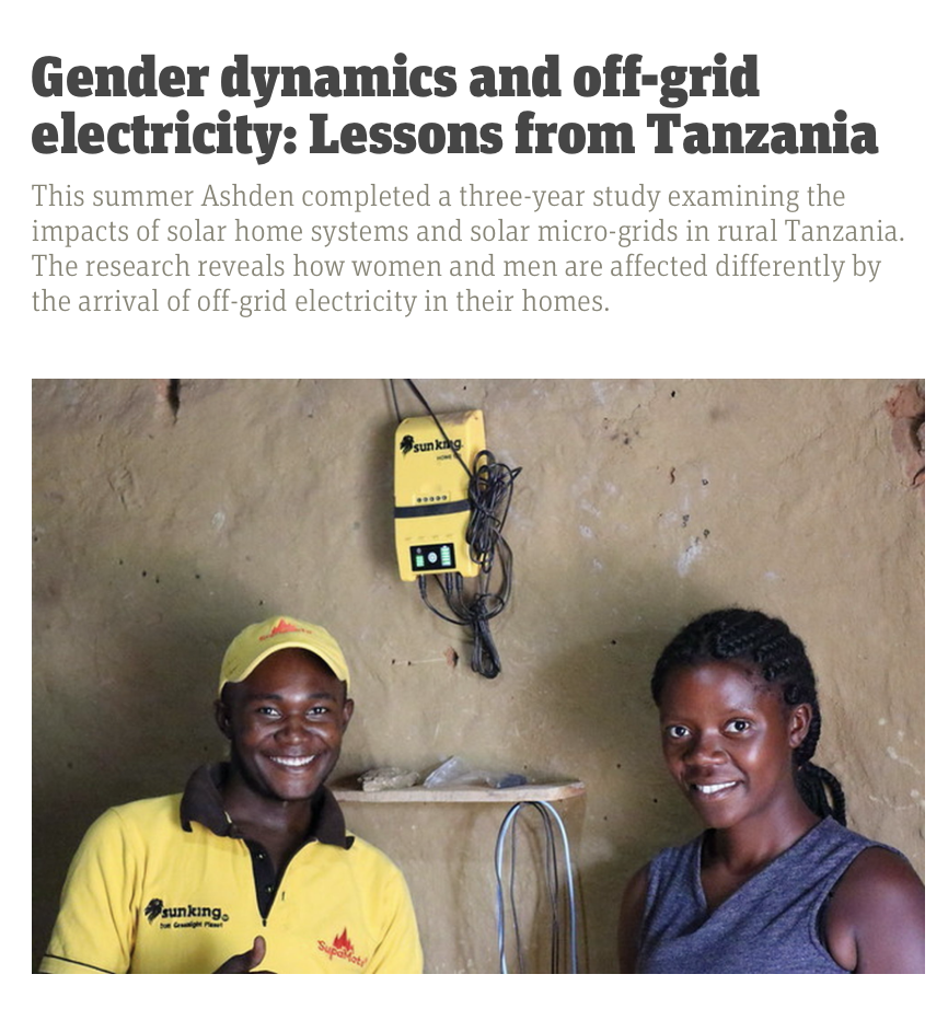 Gender dynamics and off-grid electricity: Lessons from Tanzania