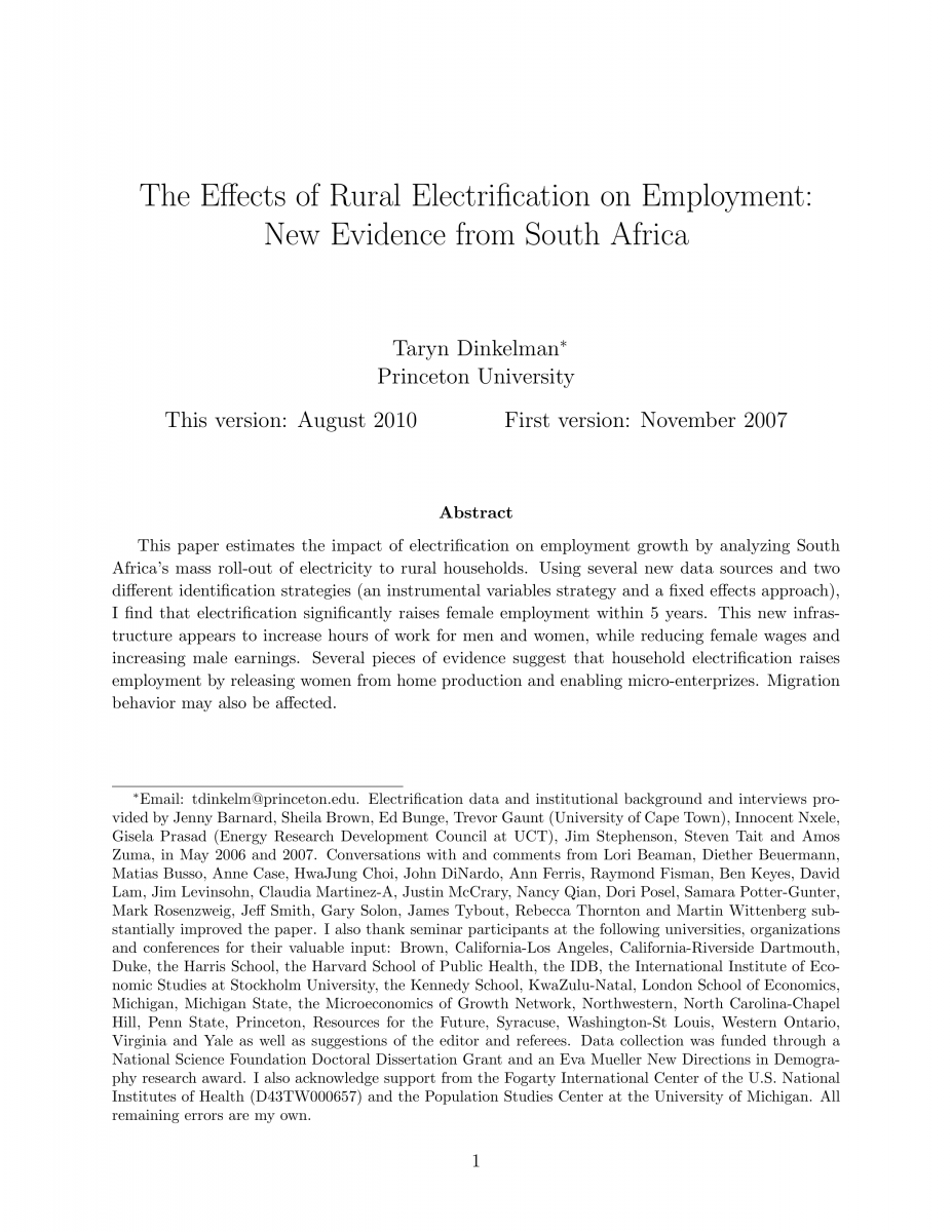 The effects of rural electrification on employment: New evidence from South Africa