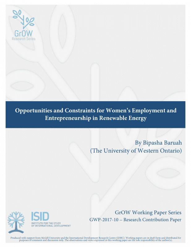 Opportunities and Constraints for Women’s Employment and Entrepreneurship in Renewable Energy