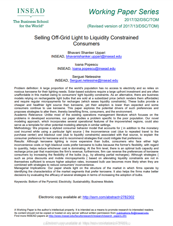 Selling Off-Grid Light to Liquidity Constrained Consumers