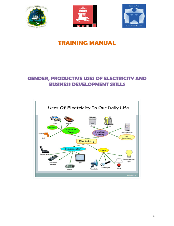 Training Manual – Gender, productive uses of electricity and business development skills