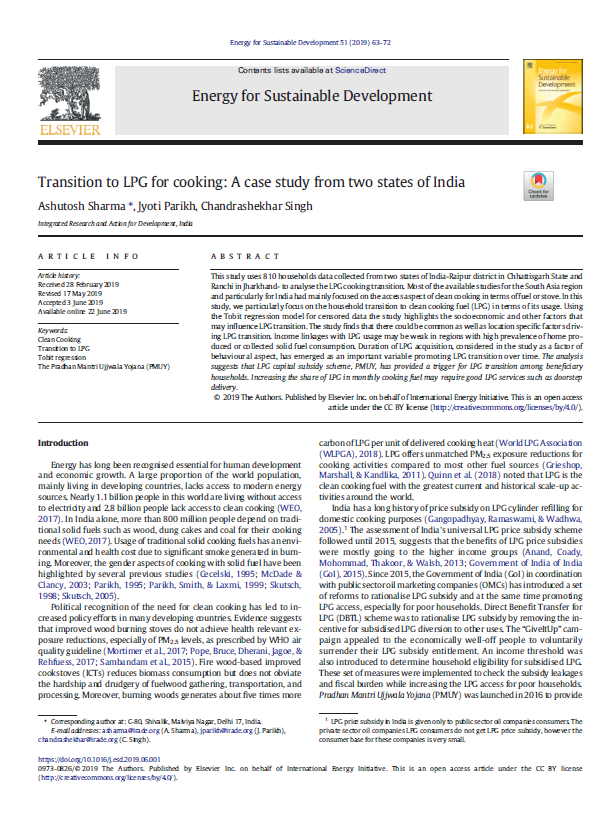 Transition to LPG for cooking: A case study from two states of India